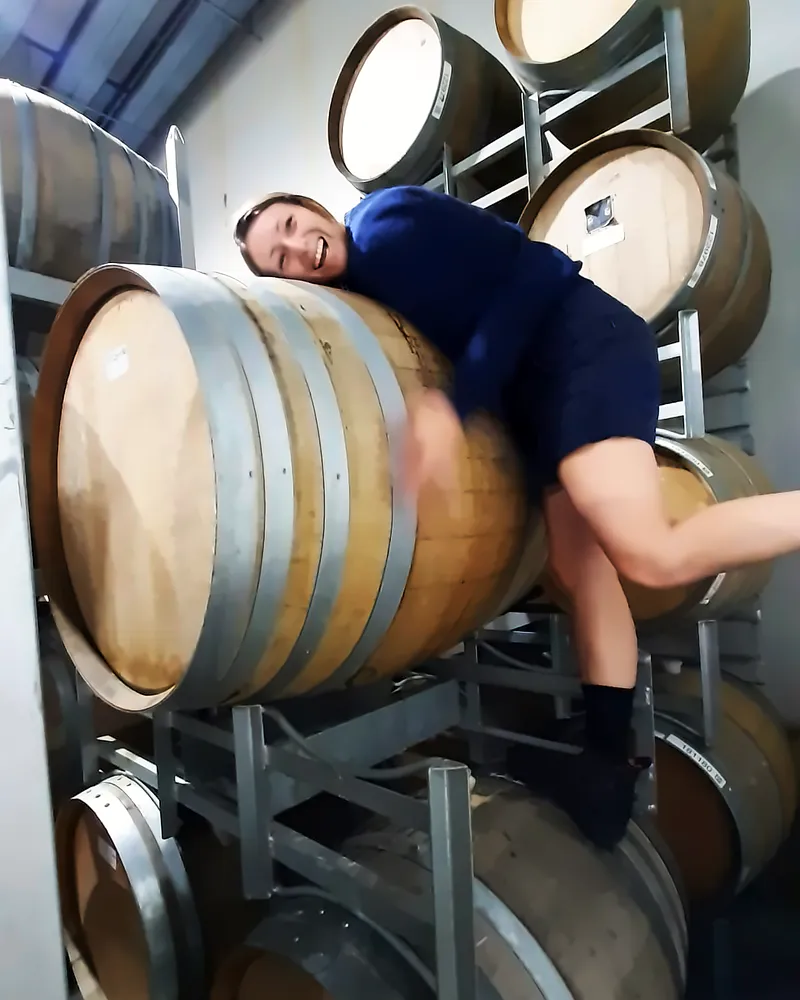 Hugging a barrel on the rack